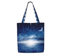 ENGhjes Falling Star Moon Polyester Canvas Tote Bag Reusable Soft Grocery Cloth Bag Shoulder Bag For Beach Travel Shopping