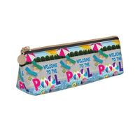 ENGhjes Flamingo and Swimming Pool Printing Leather Pencil Case Cute Zipper Pencil Pouch Stationery Bag for Boys Girls Back to School Gifts