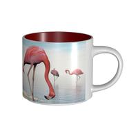 ENGhjes Flock of Pink Flamingos On The Beach Printing Large-Capacity Ceramic Mugs Functional Cups for Home Office Sleek Design Comfort Grip Handle