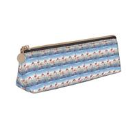 ENGhjes Flock of Pink Flamingos On The Beach Printing Leather Pencil Case Cute Zipper Pencil Pouch Stationery Bag for Boys Girls Back to School Gifts