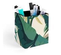 ENGhjes Fresh Teal Green Banana Leaf Square Pen Holder,Desk Organizer Storage Box,Minimalist Office Supplies Workspace Tray