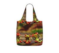 ENGhjes Funny Green Frogs Printed Lightweight Foldable Tote Bag, Reusable Shopping Bag 25L for Daily Commute and Travel