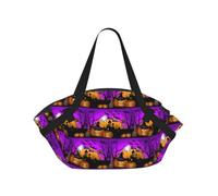 ENGhjes Halloween Owl Pumpkin Printed Round Mat Folds Into Handbag, Snap Closure 94cm Blanket Tote for Picnic Camping Gift