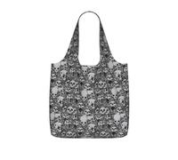 ENGhjes Horrible Dark Skulls Flowers Pattern Printed Lightweight Foldable Tote Bag, Reusable Shopping Bag 25L for Daily Commute and Travel