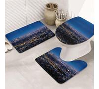 ENGhjes Los Angeles Skyline Printing Non Slip Bathroom Rugs Set,Rug For Master Bathroom, Soft Water Absorbent Mats,Three Shape'S Mats
