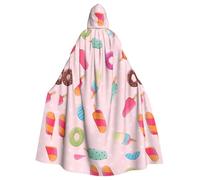 ENGhjes Many Colored Ice Cream Printing Cosplay Hooded Cloak Adult Halloween 57.8 Inches Long Theme Parties