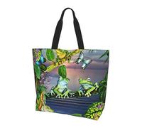ENGhjes Many Frogs Sing On The Branches Summer Butterflies Lake Water Printed Women'S Shoulder Bag, Casual Tote Bag For Women Reusable Handbag For Work Gym Shopping