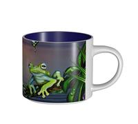ENGhjes Many Frogs Sing On The Branches Summer Butterflies Lake Water Printing Large-Capacity Ceramic Mugs Functional Cups for Home Office Sleek Design Comfort Grip Handle