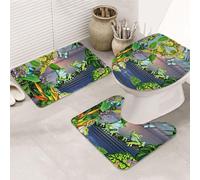ENGhjes Many Frogs Sing On The Branches Summer Butterflies Lake Water Printing Non Slip Bathroom Rugs Set,Rug For Master Bathroom, Soft Water Absorbent Mats,Three Shape'S Mats