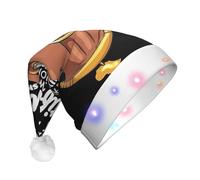 ENGhjes Melanin Afro Woman Santa Hats, Light Up Christmas Hat, Velvet Santa Claus Hat With Led Lights, For Adult