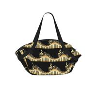 ENGhjes Novel Music Note Printed Round Mat Folds Into Handbag, Snap Closure 94cm Blanket Tote for Picnic Camping Gift