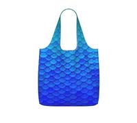 ENGhjes Ocean Sea Blue Mermaid Fish Scale Printed Lightweight Foldable Tote Bag, Reusable Shopping Bag 25L for Daily Commute and Travel