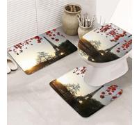ENGhjes Paris Eiffel Tower And Sunset Printing Non Slip Bathroom Rugs Set,Rug For Master Bathroom, Soft Water Absorbent Mats,Three Shape'S Mats