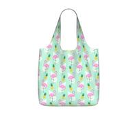 ENGhjes pink flamingo pineapples Printed Lightweight Foldable Tote Bag, Reusable Shopping Bag 25L for Daily Commute and Travel