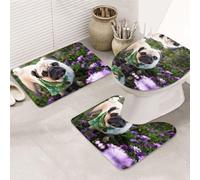 ENGhjes Pugs In The Garden Printing Non Slip Bathroom Rugs Set,Rug For Master Bathroom, Soft Water Absorbent Mats,Three Shape'S Mats