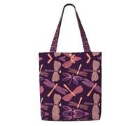 ENGhjes Purple Dragonfly Polyester Canvas Tote Bag Reusable Soft Grocery Cloth Bag Shoulder Bag For Beach Travel Shopping