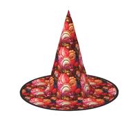ENGhjes Red Beautiful Flower Printing Halloween Hat Soft Oxford Cloth For Carnivals Foldable Space Saving Design