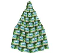 ENGhjes Seaside Boat Coconut Leaves Printing Cosplay Hooded Cloak Adult Halloween 57.8 Inches Long Theme Parties