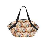 ENGhjes Shells on The Beach Printed Round Mat Folds Into Handbag, Snap Closure 94cm Blanket Tote for Picnic Camping Gift
