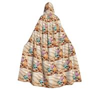 ENGhjes Shells On The Beach Printing Cosplay Hooded Cloak Adult Halloween 57.8 Inches Long Theme Parties