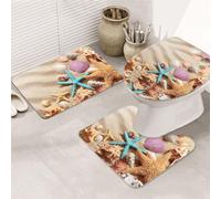 ENGhjes Shells On The Beach Printing Non Slip Bathroom Rugs Set,Rug For Master Bathroom, Soft Water Absorbent Mats,Three Shape'S Mats