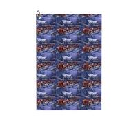 ENGhjes Snow Night Santa And Deer Printing Golf Towel 24" X 16" With Carabiner Clip Towel Gift The Convenient Cleaning