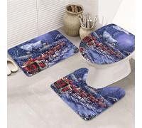 ENGhjes Snow Night Santa And Deer Printing Non Slip Bathroom Rugs Set,Rug For Master Bathroom, Soft Water Absorbent Mats,Three Shape'S Mats