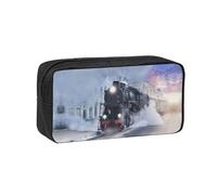 ENGhjes Steam Train Depart Sunset Printed Multi-Use Pencil Bag, Oxford Fabric Pouch for Stationery Travel Cables and Cosmetics