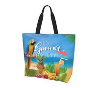 ENGhjes Summer Parrot Pineapple Bird Printed Women'S Shoulder Bag, Casual Tote Bag For Women Reusable Handbag For Work Gym Shopping