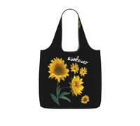ENGhjes Sunflower Black Background Printed Lightweight Foldable Tote Bag, Reusable Shopping Bag 25L for Daily Commute and Travel