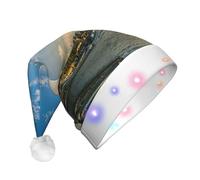 ENGhjes Sunset Over Eiffel Tower And Seine River Paris Santa Hats, Light Up Christmas Hat, Velvet Santa Claus Hat With Led Lights, For Adult