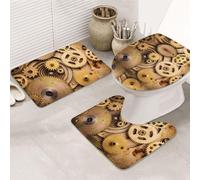 ENGhjes The Clocks Theme Gears Printing Non Slip Bathroom Rugs Set,Rug For Master Bathroom, Soft Water Absorbent Mats,Three Shape'S Mats