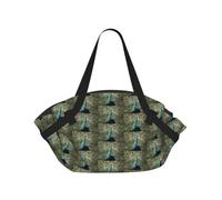 ENGhjes The Peacock Printed Round Mat Folds Into Handbag, Snap Closure 94cm Blanket Tote for Picnic Camping Gift