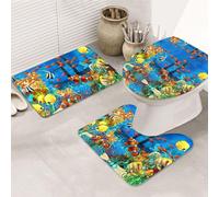 ENGhjes The Underwater World Tropical Fish Printing Non Slip Bathroom Rugs Set,Rug For Master Bathroom, Soft Water Absorbent Mats,Three Shape'S Mats