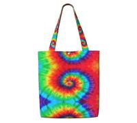 ENGhjes Tie Dye Hippies Polyester Canvas Tote Bag Reusable Soft Grocery Cloth Bag Shoulder Bag For Beach Travel Shopping