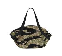ENGhjes Tiger Stripe Camo Printed Round Mat Folds Into Handbag, Snap Closure 94cm Blanket Tote for Picnic Camping Gift