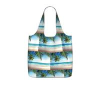 ENGhjes Tropical Palm Tree Hawaii Beach Printed Lightweight Foldable Tote Bag, Reusable Shopping Bag 25L for Daily Commute and Travel
