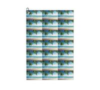 ENGhjes Tropical Palm Tree Hawaii Beach Printing Golf Towel 24" X 16" With Carabiner Clip Towel Gift The Convenient Cleaning