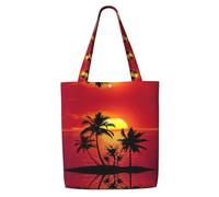 ENGhjes Tropical Sunset Polyester Canvas Tote Bag Reusable Soft Grocery Cloth Bag Shoulder Bag For Beach Travel Shopping