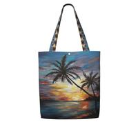ENGhjes Tropical Sunset Polyester Canvas Tote Bag Reusable Soft Grocery Cloth Bag Shoulder Bag For Beach Travel Shopping