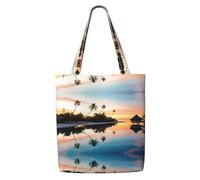 ENGhjes Tropical Sunset Polyester Canvas Tote Bag Reusable Soft Grocery Cloth Bag Shoulder Bag For Beach Travel Shopping