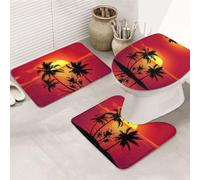 ENGhjes Tropical Sunset Printing Non Slip Bathroom Rugs Set,Rug For Master Bathroom, Soft Water Absorbent Mats,Three Shape'S Mats