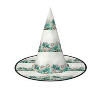 ENGhjes Turquoise Teal Floral Printing Halloween Hat Soft Oxford Cloth For Carnivals Foldable Space Saving Design