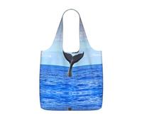 ENGhjes Whale Tail Printed Lightweight Foldable Tote Bag, Reusable Shopping Bag 25L for Daily Commute and Travel