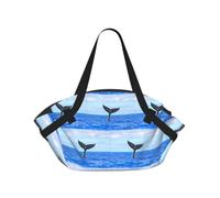 ENGhjes Whale Tail Printed Round Mat Folds Into Handbag, Snap Closure 94cm Blanket Tote for Picnic Camping Gift