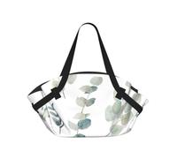ENGhjes White Natural Greenery Twig Printed Round Mat Folds Into Handbag, Snap Closure 94cm Blanket Tote for Picnic Camping Gift