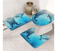 ENGhjes Winter The Dolphin Printing Non Slip Bathroom Rugs Set,Rug For Master Bathroom, Soft Water Absorbent Mats,Three Shape'S Mats
