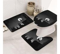 ENGhjes Wolf Night Moon Printing Non Slip Bathroom Rugs Set,Rug For Master Bathroom, Soft Water Absorbent Mats,Three Shape'S Mats