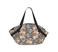 ENGhjes Zebra and Giraffe Printed Round Mat Folds Into Handbag, Snap Closure 94cm Blanket Tote for Picnic Camping Gift
