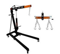 Engine Crane 1 Tonne 1000kg & Load Leveller Hoist 900kg Balancer Support Beam Dual Hooks Chain Hydraulic Pump Handle Folding Legs Lift Jack Stand Portable Workshop Garage 4 JIB Positions Automotive